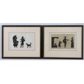 A pair of Continental paper cut out silhouettes, circa 1830-40, one depicting a domestic group, the ... 