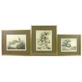 A group of three etchings, two by Laurence Bell, depicting a horse and cart harvesting, and a fisher... 