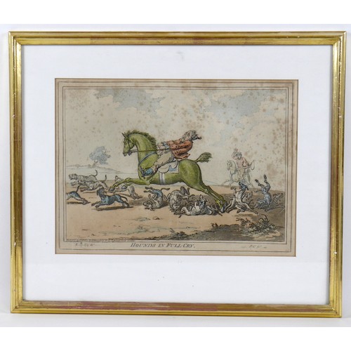 17 - After James Gillray (British, 1756-1815): 'Hounds Finding' and 'Hounds in Full Cry', hand coloured e... 