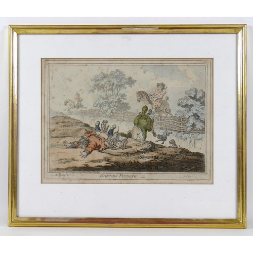 17 - After James Gillray (British, 1756-1815): 'Hounds Finding' and 'Hounds in Full Cry', hand coloured e... 