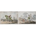After James Gillray (British, 1756-1815): 'Hounds Finding' and 'Hounds in Full Cry', hand coloured e... 