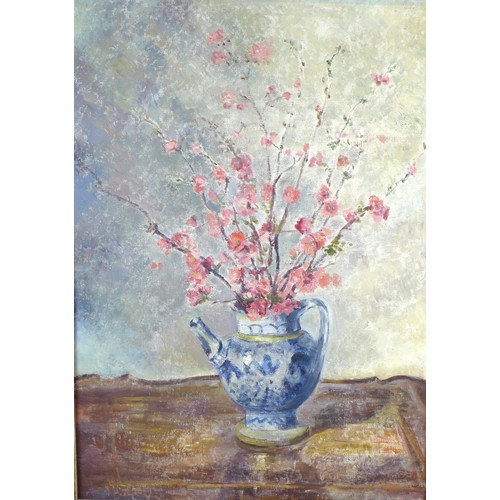 79 - G. B. Favilla (Italian school, 20th Century): still life of cherry blossom in blue and white teapot,... 