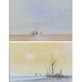 J. Scott (British, 20th century): two boats on a beach, watercolour, signed lower right, 21 by 32cm,... 