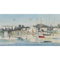John Busby RSA RSW SWLA (British, 1928-2015): 'Cala D'or', watercolour and pencil drawing of moored ... 