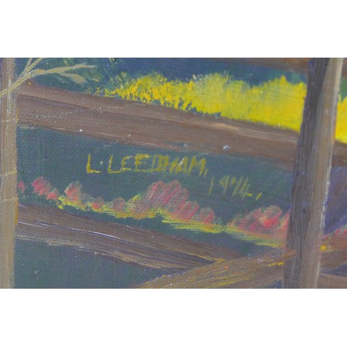 77 - L. Leedham (British, 20th century): woodland landscape, signed and dated 1974 lower left, oil on can... 