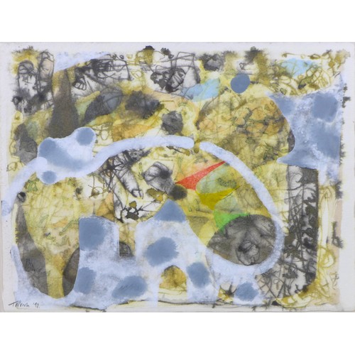 90 - David Taborn (British b. 1947): a colourful, abstract mixed media painting, signed to lower left and... 