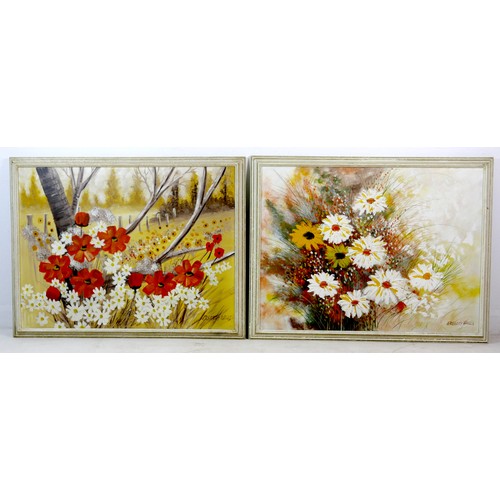 88 - Gregory Wells (British, 20th century): two floral views, each signed lower right, oils on canvas, ea... 