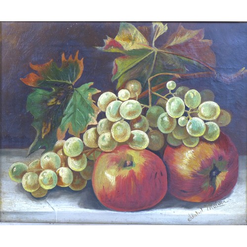 82 - A pair of still life paintings of fruit, comprising a painting of peaches and grapes, oil on canvas,... 