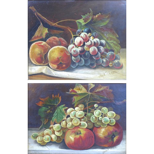 82 - A pair of still life paintings of fruit, comprising a painting of peaches and grapes, oil on canvas,... 