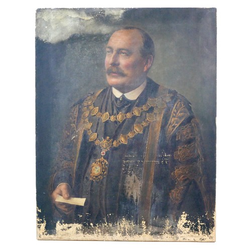 110 - G. Parker (British, early 20th century): a half length portrait painting of a Mayor, oil on canvas, ... 