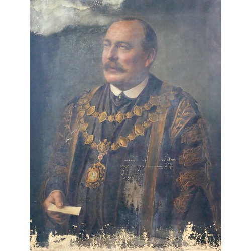 110 - G. Parker (British, early 20th century): a half length portrait painting of a Mayor, oil on canvas, ... 