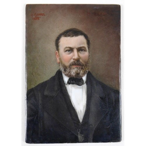 75 - M. Claudel (French, 19th century): a miniature portrait plaque, depicting a gentleman wearing a blac... 