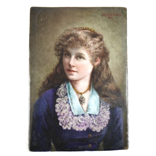 76 - M. Claudel (French, 19th century): a miniature portrait plaque, depicting of a young French woman we... 