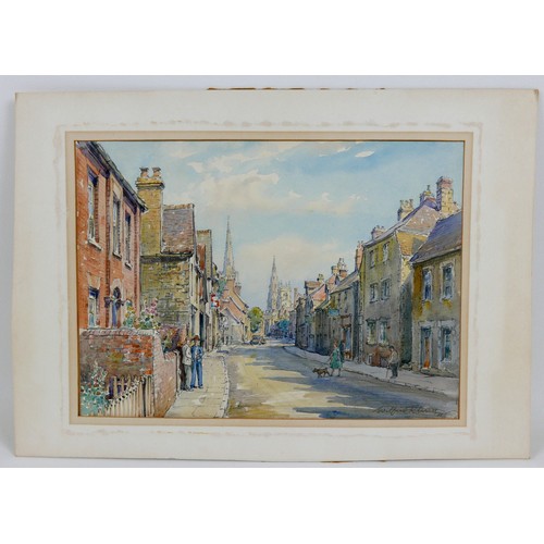 48 - Wilfrid Rene Wood (British, 1888-1976): a view of Stamford, depicting St Peter’s Street, watercolour... 