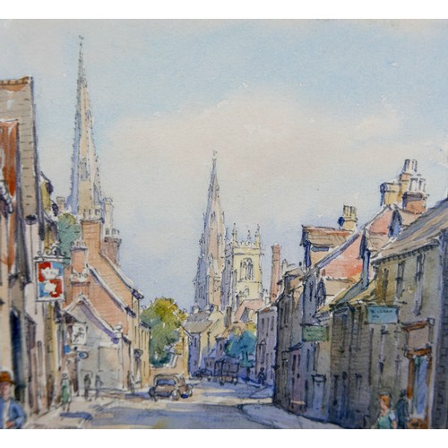 48 - Wilfrid Rene Wood (British, 1888-1976): a view of Stamford, depicting St Peter’s Street, watercolour... 