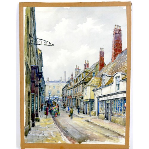 49 - Wilfrid Rene Wood (British, 1888-1976): a view of Stamford, depicting Ironmonger Street, watercolour... 