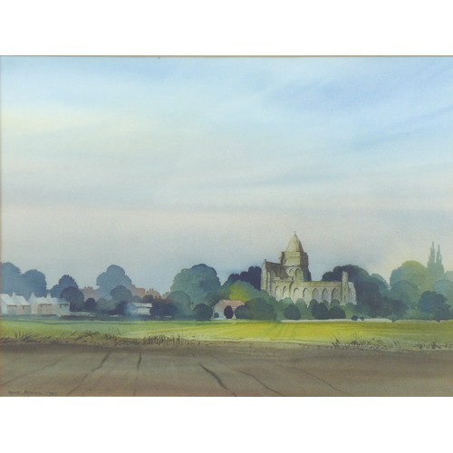 44 - Peter Akin (British, 20th century): Two landscape watercolours, the first looking out over fields, w... 