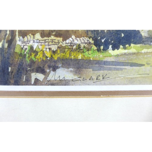 43 - Two watercolour landscapes, the first by R. W. Clark (British, 20th century): 'Norfolk Lane', signed... 