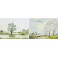 Two watercolour landscapes, the first by R. W. Clark (British, 20th century): 'Norfolk Lane', signed... 
