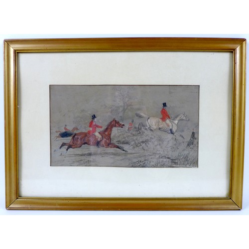 16 - After Vincent Brooks (British, 1814-1885): a hunting party in full chase, colour lithograph, 16.5 by... 