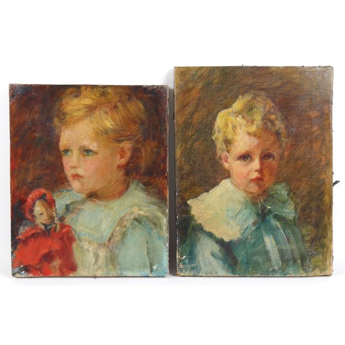 107 - British School (early 20th century): two portraits, one depicting a young boy in blue dress with wid... 