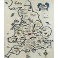 A vintage embroidered 'Map of England & Wales', showing the individual counties and the local indust... 