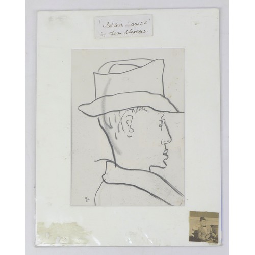 7A - Jean Shepeard (British, 1904-1989): charcoal portrait of Stan Laurel, signed with a monogram, 26.5 b... 