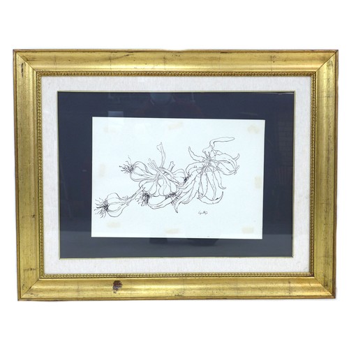 4A - A large pen and ink drawing of garlic and chilli peppers, signed 'Guttyo' to the lower right, 35 by ... 