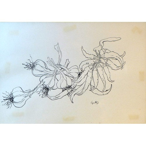 4A - A large pen and ink drawing of garlic and chilli peppers, signed 'Guttyo' to the lower right, 35 by ... 