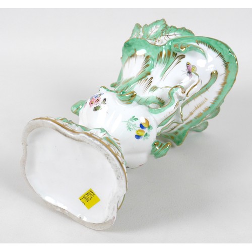 26 - A mid 19th century porcelain Minton vase, decorated in Rococco taste with green and gilt scrolls and... 
