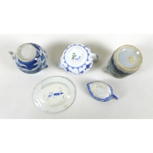 35 - A group of 18th century porcelain and china, all decorated in underglaze blue or blue transfer, comp... 