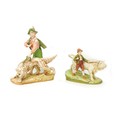 Two large Royal Dux figurines, comprising a boy walking with a bull, with applied maker's stamp, and... 