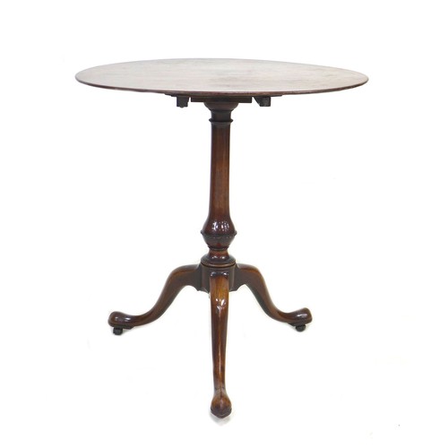 232 - A George III mahogany tilt top occasional table, unusually thin circular one piece surface, raised o... 