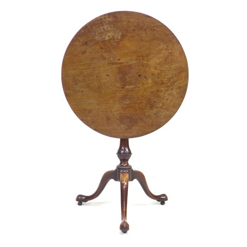 232 - A George III mahogany tilt top occasional table, unusually thin circular one piece surface, raised o... 