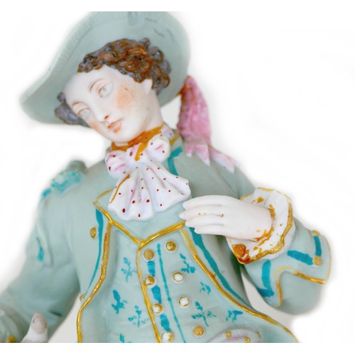 23 - Nine large 19th century style bisque figurines, depicting ladies and gentleman in 18th/19th century ... 