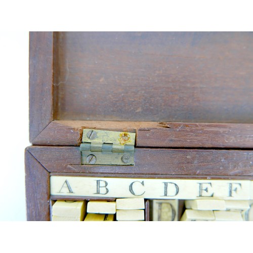 55 - A 19th century John Calvert bone spelling alphabet with mahogany case, the case stamped 'Calvert 189... 
