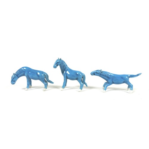 8 - A group of seven small Chinese bronze horses, together with three similar turquoise glazed horses, i... 