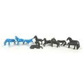 A group of seven small Chinese bronze horses, together with three similar turquoise glazed horses, i... 
