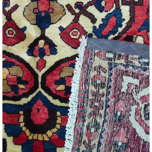 230 - A Bakhtiar carpet with red ground, with cream central medallion with pendant anchors, densely decora... 