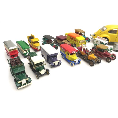 67 - A collection of unboxed die-cast vintage style model cars, including Matchbox and Days Gone by, 37 i... 