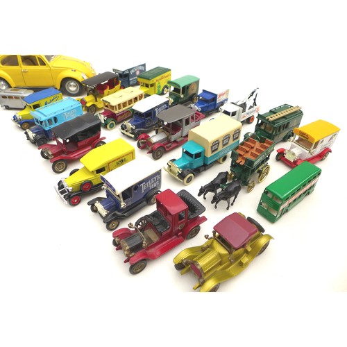 67 - A collection of unboxed die-cast vintage style model cars, including Matchbox and Days Gone by, 37 i... 