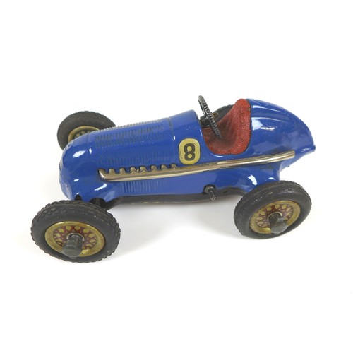 70 - A Schuco Studio tinplate clockwork model racing car, 'The Steerable Driving-School Car', blue, 'No 8... 