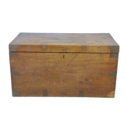 235A - A 19th century oak travelling trunk, with brass strapwork, bearing inscription 'Mr J Ecclestone, Pas... 