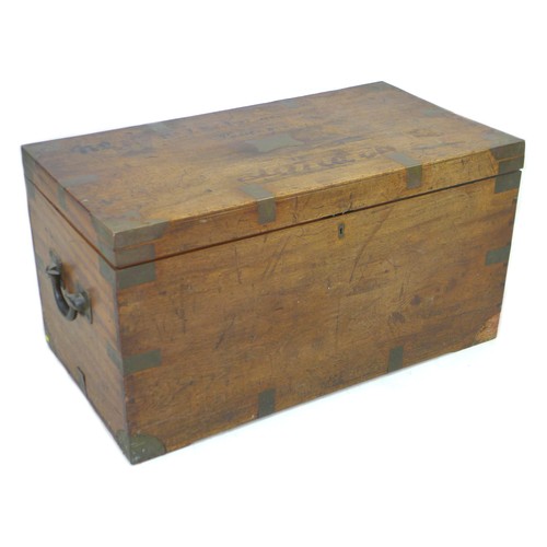 235A - A 19th century oak travelling trunk, with brass strapwork, bearing inscription 'Mr J Ecclestone, Pas... 