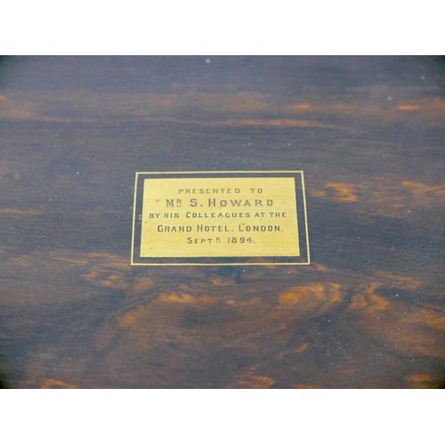 73 - A Victorian coromandel writing slope, bearing plaque ’Presented to Mr. S. Howard By His Colleagues a... 