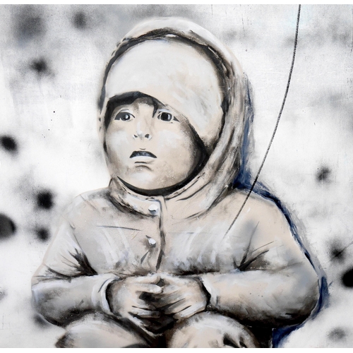 1 - Paul Kneen (British, b. 1974): 'A Peace of Art', a street artwork depicting a crouching child holdin... 