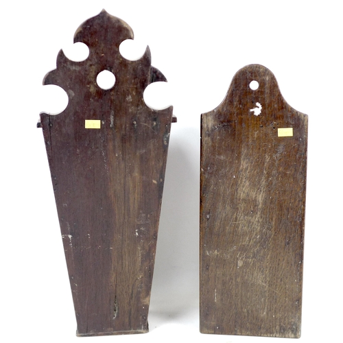 100 - Two Georgian wall hanging candle boxes, comprising a Georgian mahogany and satinwood inlaid box, wit... 