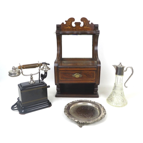 102 - A group of collectables, comprising a vintage wind up telephone with bakelite handle, 30cm high, an ... 