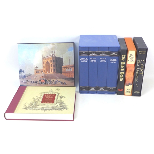 105 - Eight Folio Society books, including a set of Eric Hobsbawm 'The Making of the Modern World', in fou... 