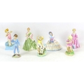 Six late 20th century porcelain Royal Worcester figurines, comprising 'First Dance' (3629), 'Grandmo... 